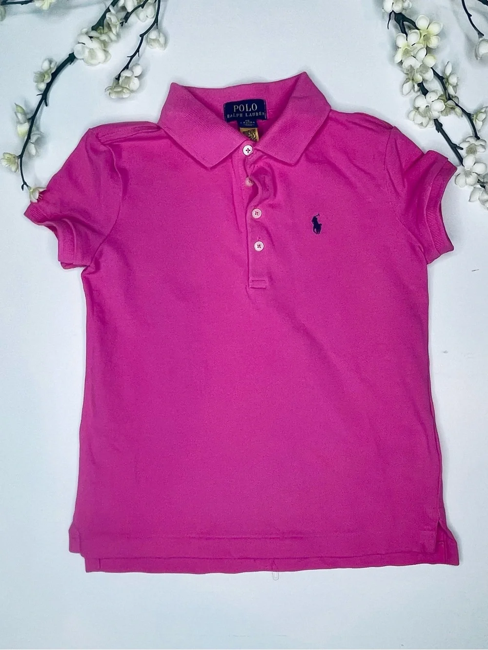 Polo by Ralph Lauren Girls Hot Pink Polo Shirt with Navy Logo